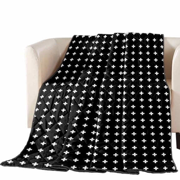 Black Checkered Quilted Comforters Cooling Blanket Full Size, Modern Abstract Geometric Diagonal Plaid Cold Comfort for Hot Sleepers Lightweight Air Conditioning Quilt Blanket for Bed