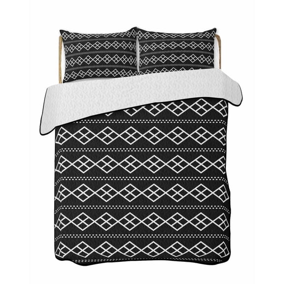 Black Checkered Quilts Bedding Set California King Abstract White Geometric Argyle Stripe Modern Lightweight Quilted Bedspread 3 Piece Bed Quilt with 2 Pillow Shams All Season for Bedroom 96" x 106"