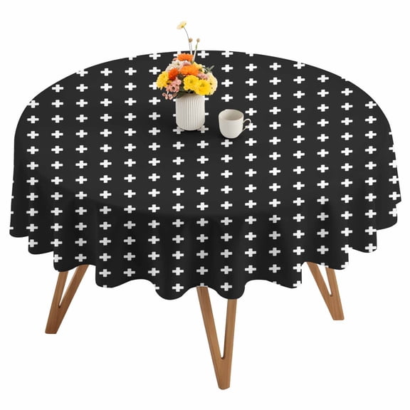 Black Checkered Round Tablecloth 54 inches Modern Abstract Geometric Diagonal Plaid Waterproof Oil-Proof Table Cloth Round Table Cover for Holiday Party Picnic Dinner Decor Indoor and Outdoor Use
