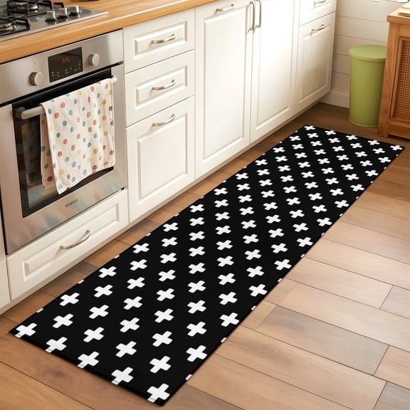 Black Checkered Runner Rug Non Slip 2x6 Country Abstract Geometric Diagonal Plaid Washable Rug Runner for Hallways Low Pile Kitchen Rugs Ultra-Thin Stain Resist Carpet for Bathroom Bedroom Entryway
