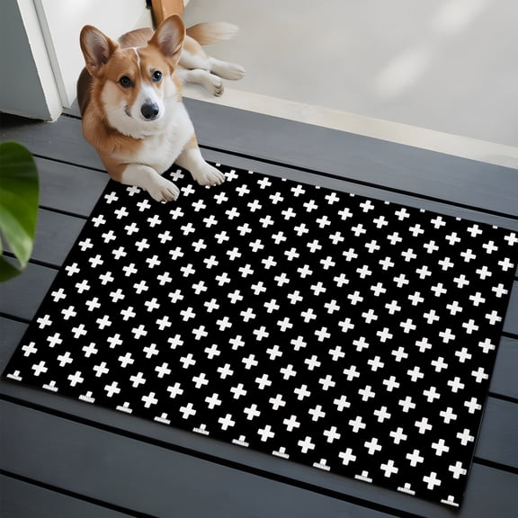 Black Checkered Small Area Rugs 2x3 Country Abstract Geometric Diagonal Plaid Entryway Rugs Washable Door Mat, Low-Profile Area Rugs Non Slip Floor Carpet for Living Room Bedroom Home Office