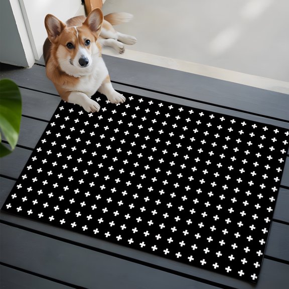 Black Checkered Small Area Rugs 2x3 Modern Abstract Geometric Diagonal Plaid Entryway Rugs Washable Door Mat, Low-Profile Area Rugs Non Slip Floor Carpet for Living Room Bedroom Home Office