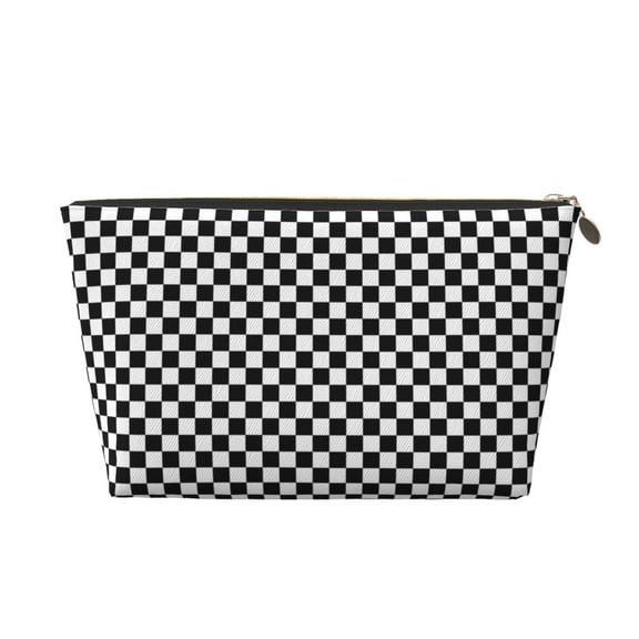Black Checkered Small Purse Organizer Zipper Cosmetic Handbag Tote Pouch For Women