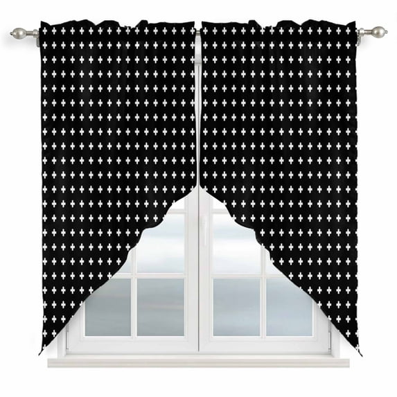 Black Checkered Swag Curtain Valance for Windows, Modern Abstract ...