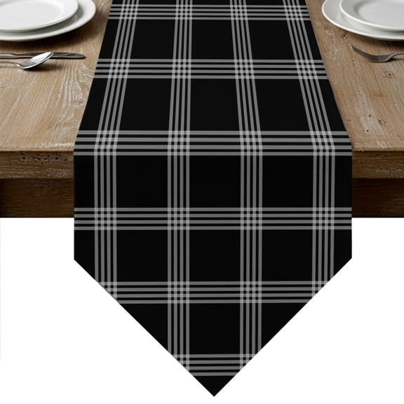 Black Checkered Table Runner Linen Burlap Table Runner 120 Inches Long Farmhouse Buffalo Plaid Modern Dresser Scarves for Kitchen Island Coffee Dining Room Party Wedding Holiday Decor 13"x120"