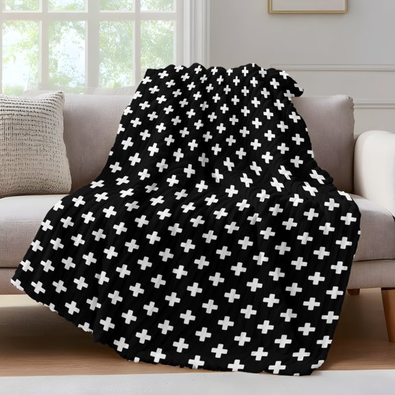 Black Checkered Throw Blanket for Couch Country Abstract Geometric Diagonal Plaid Soft and Warm Flannel 3D Striped Fluffy Fuzzy Fleece Blanket Lightweight Throw for Bed, Sofa 40 x 50 Inches