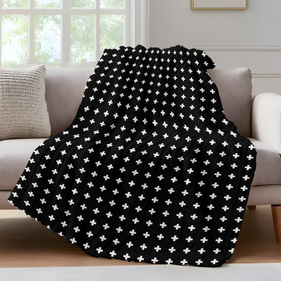 Black Checkered Throw Blanket for Couch Modern Abstract Geometric Diagonal Plaid Soft and Warm Flannel 3D Striped Fluffy Fuzzy Fleece Blanket Lightweight Throw for Bed, Sofa 50 x 60 Inches