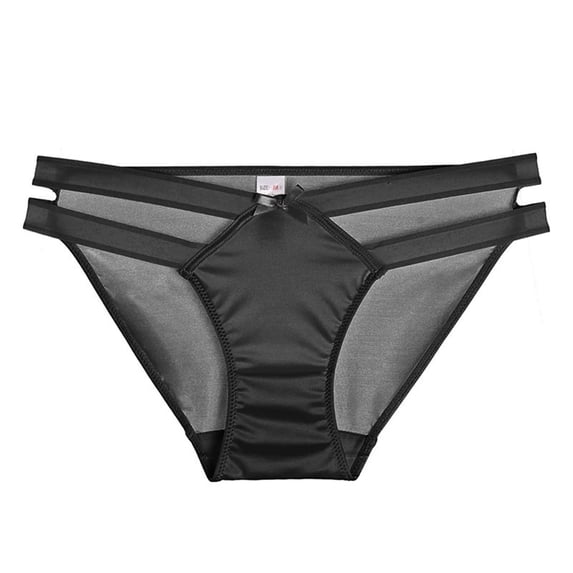 Black Cheeky Thong for Women - Low Rise Breathable Underwear with Mesh Panels, Tagless Everyday Panties in Black, Sizes Medium & Large,Size M