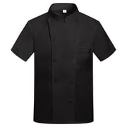Black Short-Sleeve Chef Jacket Lightweight Chef Coat Men's Double-Breasted Kitchen, Restaurant, Bakery Chef Uniform