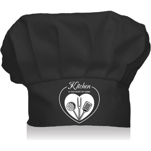 Black Chef Hat Adults Adjustable Elastic Baker Kitchen Catering Wear Cooking Hats Cotton Chef Cap for Women Men Grilling Baking BBQ Gift Dad 11.8x9in-Kitchen is The Heart of Home for DIY