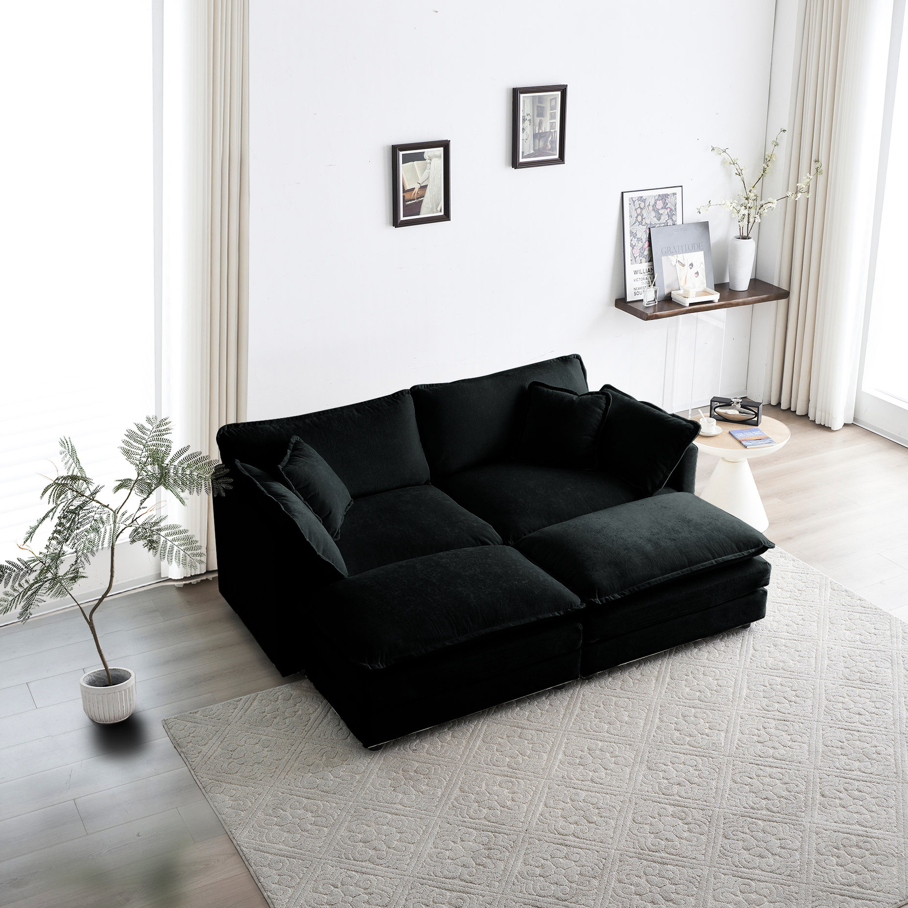 Sofa Multiple Black Chenille 4-Piece Sofa Set - High-End Material for Durability ...