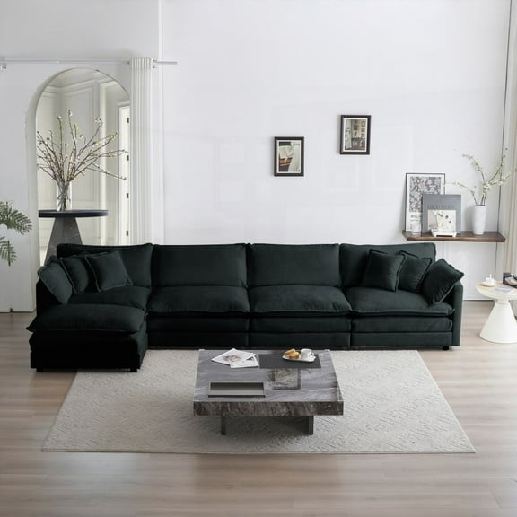 Black Chenille 5 Seater Modular Sectional Couch for Living Room - U Shape, Flexible & Comfortable