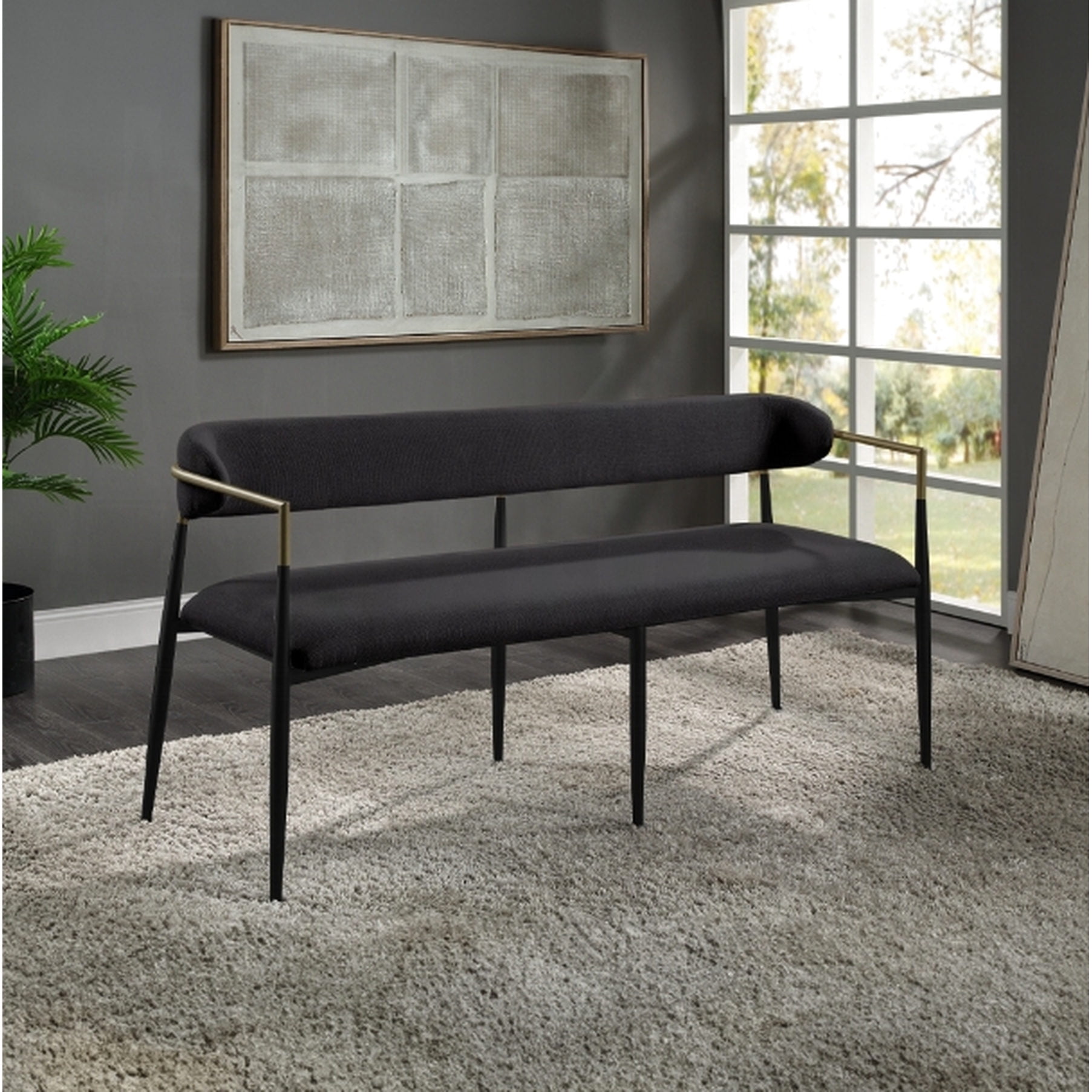 Black Chenille Bench with Soft Foam Cushions - Luxurious and Supportive ...