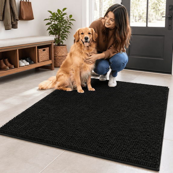 Black Chenille Dog Door Mat, 72