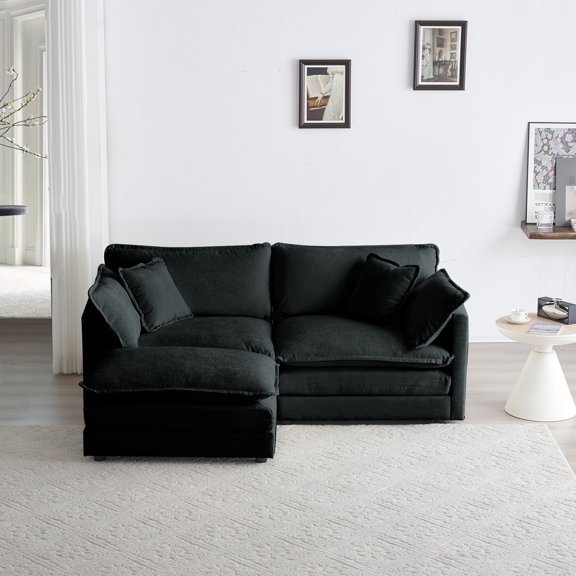 Black Chenille For Cozy Living Space With Footrest And . Wood Support, Fabric & Sponge. Adjustable Seating, Comfortable, Easy To Assemble