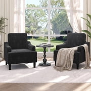 Black Chenille Scooped Comfy Accent Armchairs Set of 2 | Sturdy wood & iron frame, Mid century modern, Easy assembly, Great for living room, bedroom or reading nook