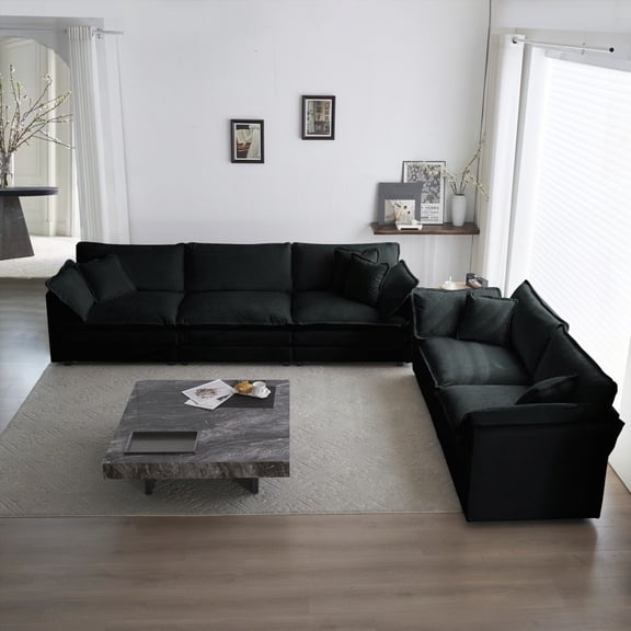 Black Chenille Sofa Set of 2: 2+3 Seater with Premium Materials & Flexible Combination