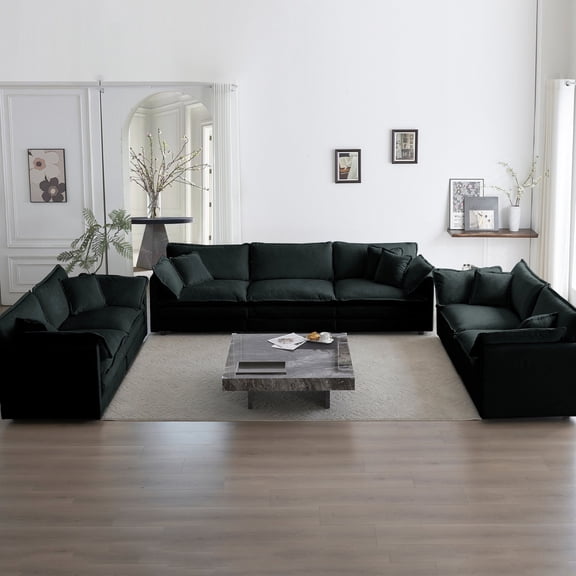 Black Chenille Sofa Set with Cushioned Backrest / Comfortable Seating for All-Day Use