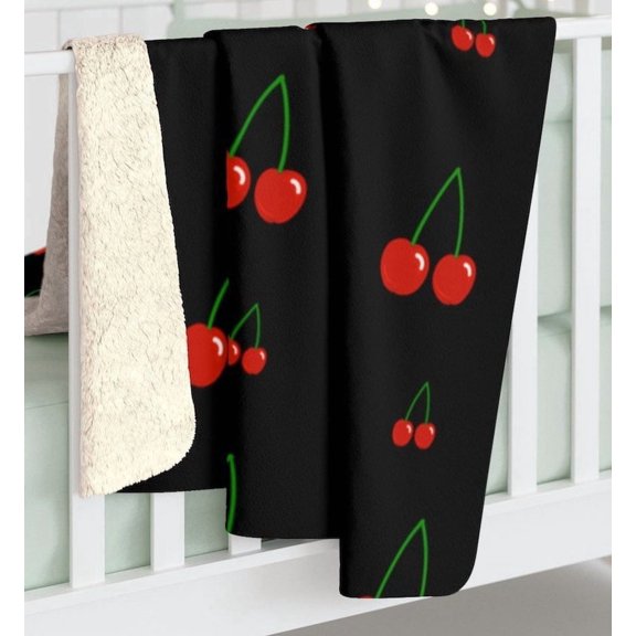 Black Cherry Blanket, Charming Cherry Plush Blanket, Cozy Throw Blanket, Home Decor, Gift for Her, Valentine's Gift, Cherry Blossom Plush Blanket, Soft Throw Blanket for Her 60x80in