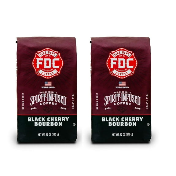 - Black Cherry Bourbon Coffee - Gives Back to Firefighters - Premium Bourbon Infused Whole Bean - Non-Alcoholic - Roasted in the USA - Veteran Owned (12 oz, Pack of 2)
