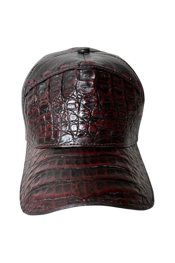 Black Cherry Caiman Crocodile Alligator Belly Cap Real Adjustable Closure Handmade