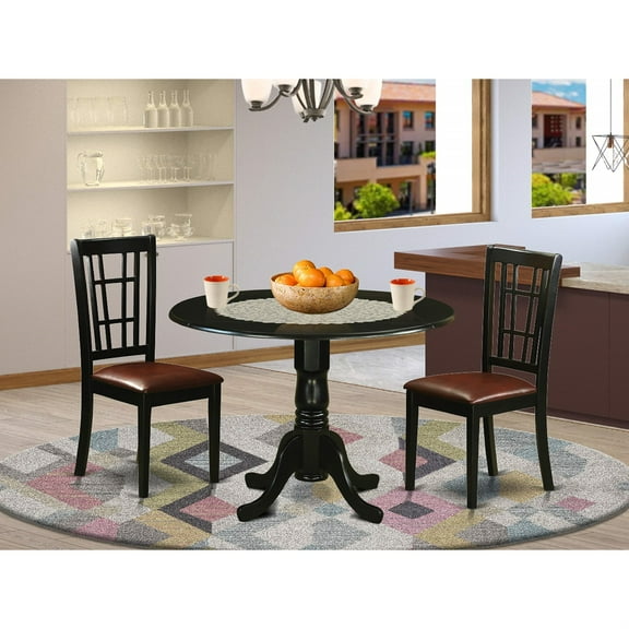 Black & Cherry Dinette Set - High-Quality Dining Table for Two with Pedestal Base - Crafted from Premium Solid Rubber Wood