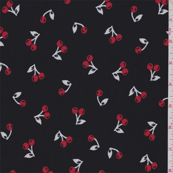 Black Cherry Print Activewear, Fabric By the Yard