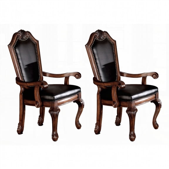 Black Cherry Solid Wood Dining Chairs - 2-Pack with Nailhead Trim