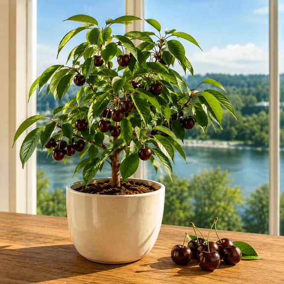 Black Cherry Tree Live Plant, Fast Growing Native Fruit Tree, Sweet Cherry Plant in 4 Inch Pot, 4-6 Inch Tall, No Ship CA