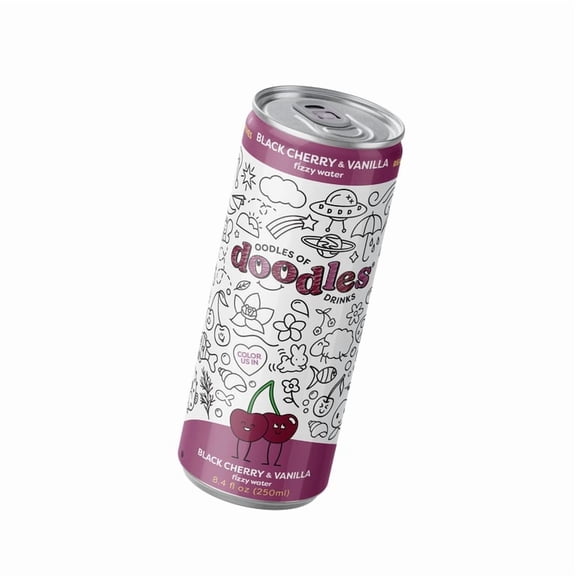 Oodles of Doodles Black Cherry Vanilla Lightly Sparkling Soda Decaffeinated No Added Sugar 4-Pack 8.4 fl oz