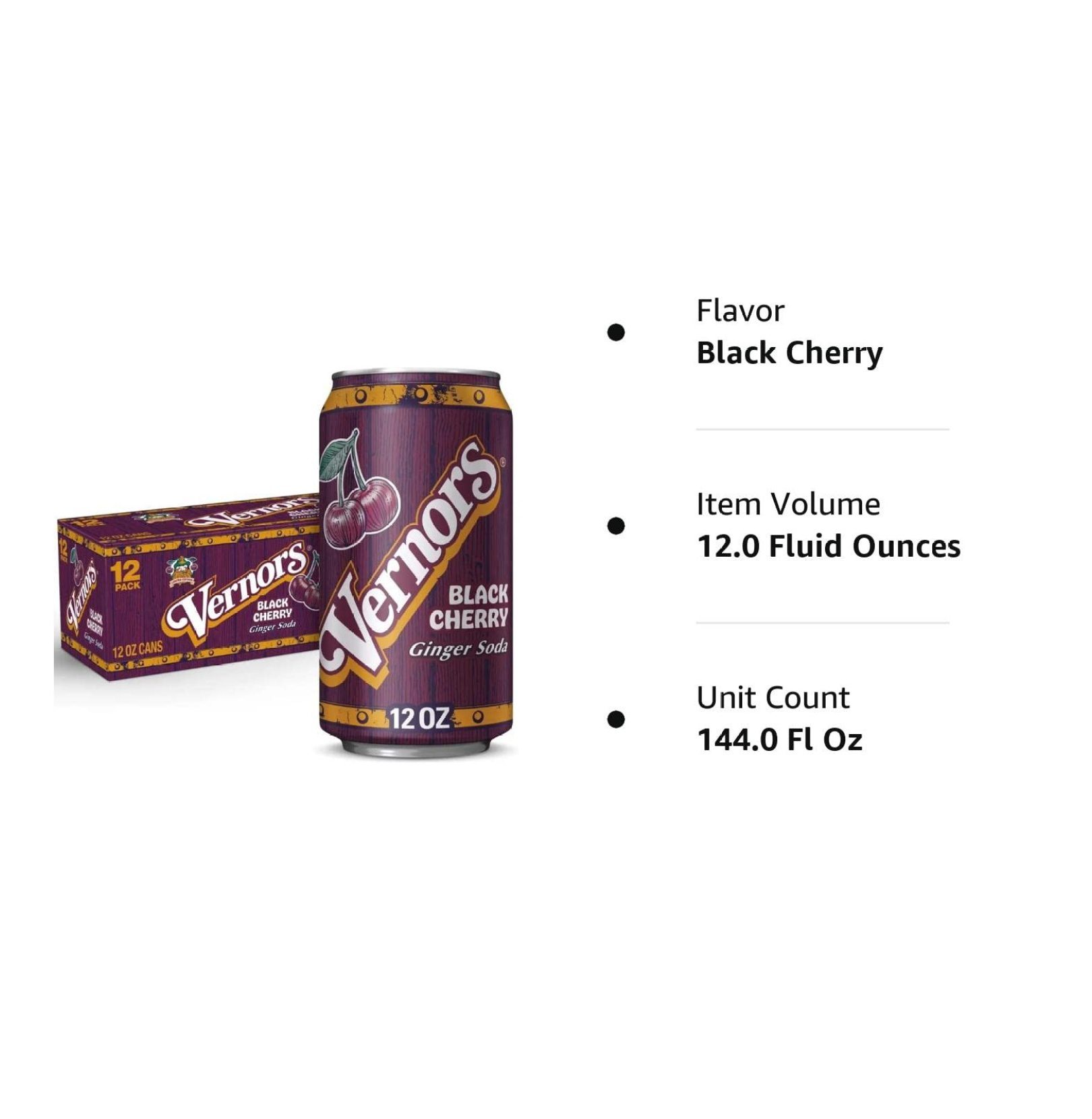 Black Cherry Vernors 12 Pack of 12 oz Cans Ginger Ale 10.23 pounds