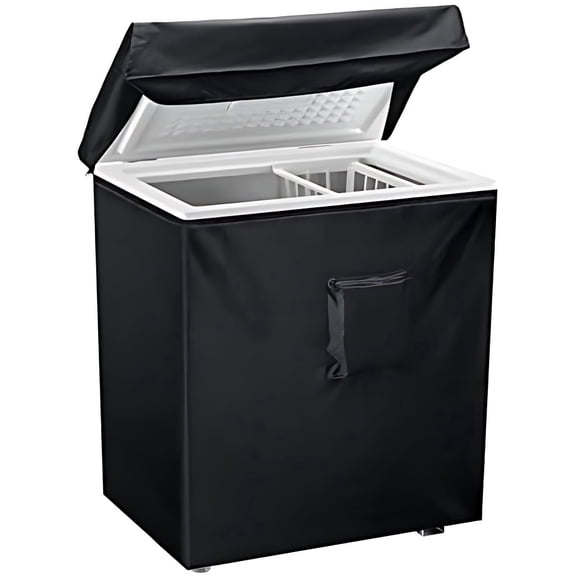 Black Chest Freezer Cover, Luxiv Waterproof Freezer Covers Compact for 3.5 Cubic Feet Chest Freezer Cover for Open, Zipper Pocket, Strap