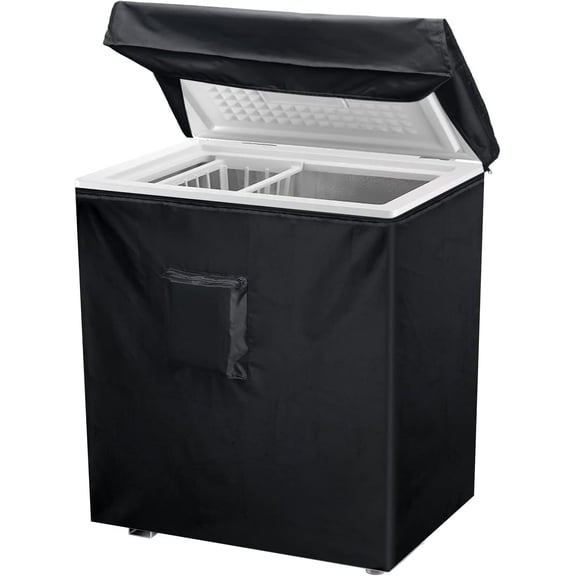 Black Chest Freezer Cover, Waterproof Freezer Covers Compact for 5 Cubic Feet Chest Freezer Cover for Open, Zipper Pocket, Strap
