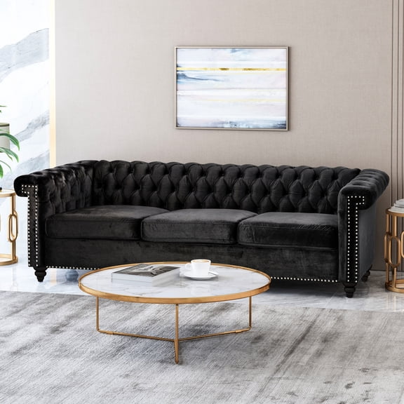 Black Chesterfield - Plush & Comfortable - Living Room Center - Improve Room Flow