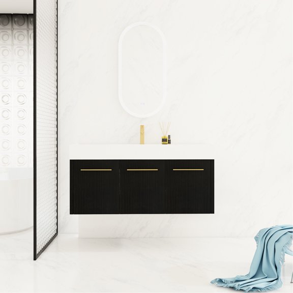 Black Chestnut Wall-Mounted Vanity with Soft Closing Hinges - Provide Water-Resistant Storage in Your Bathroom
