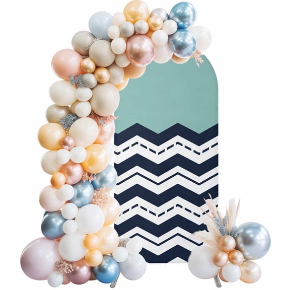 Black Chevron Arch Backdrop Cover 5Ft, Wedding Arch Covers Stretchy Backdrop, Geometric Turquoise Wavy Striped White Fitted 2 Sided Arched Photo Background for Birthday Party Decorations