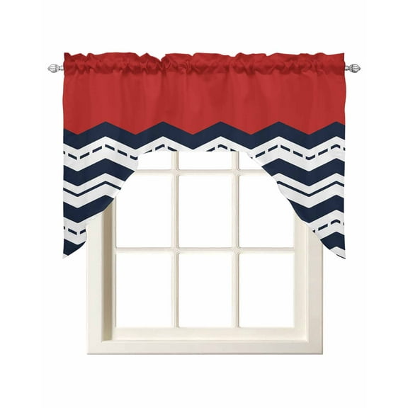 Black Chevron Kitchen Swag Valances for Windows, Geometric Navy Blue White Sea Wavy Striped Swag Valances Curtains for Living Room, Rod Pocket Window Treatments for Bathroom, Bedroom, Cafe, 56"x36"
