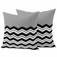 thumbnail image 1 of Black Chevron Outdoor Waterproof Pillow Covers, Geometric Grey Print Wavy Striped White Decorative Square Throw Pillowcase Sofa Cushion Sham for Patio/Couch/Chair, 16"x16" 2 Pack, 1 of 8