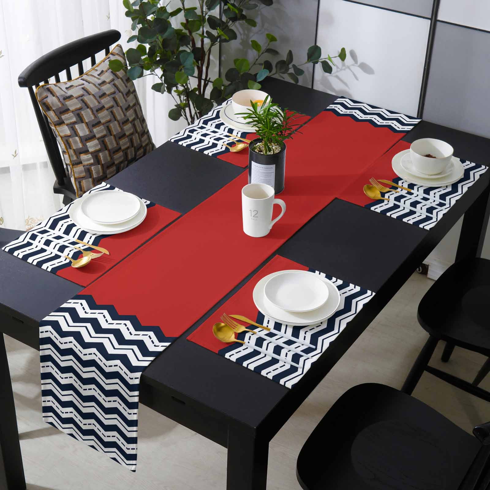 AUQ Table Runner,Geometric Checkerboard Print Table Runners,American