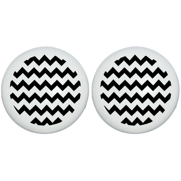 Black Chevron Print Drawer Knobs/Ceramic Cabinet Pulls Chevrons Nursery Decor (Set of Two)