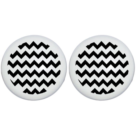 Black Chevron Print Drawer Knobs/Ceramic Cabinet Pulls Chevrons Nursery Decor (Set of Two)