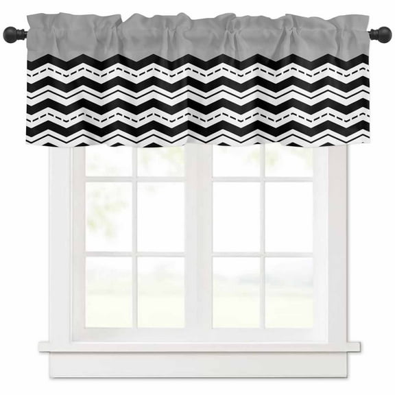 Black Chevron Valances for Windows Farmhouse Kitchen Curtains Valances Rod Pocket Valance Curtains for Kitchen Windows Geometric Grey Print Wavy Striped White Window Valances for Bathroom 42"x12"
