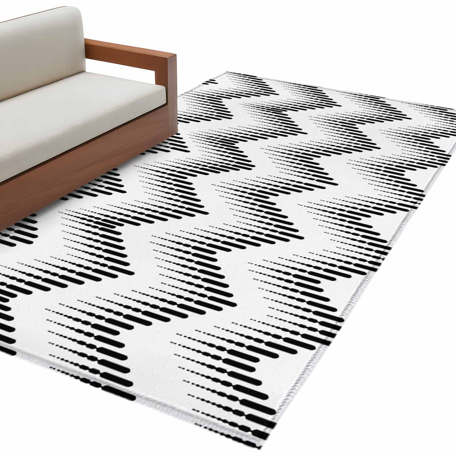 Black Chevron Waves Area Rug 4x6 Washable Rug Non Slip Modern Abstract ...