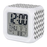 Black Chevron Waves Digital Alarm Clock for Bedrooms,Smart LED Alarm Clock with 7 Color Changing Night Light,Modern Abstract Art Boho Geometric Silent Wake Up Clocks for Sleep Study Cooking 3.2"x3.2"