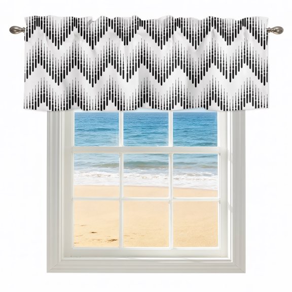 Black Chevron Waves Kitchen Valances for Windows 54x18 Inch Kitchen Curtains Valances Rod Pocket Modern Abstract Art Boho Geometric Bathroom Window Valances for Window Treatment Decor