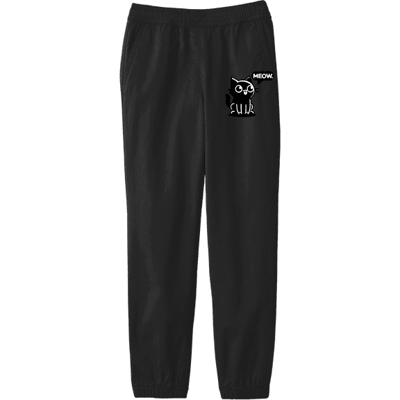 Black Chibi Cat Youth Black Jogger Pants-Medium