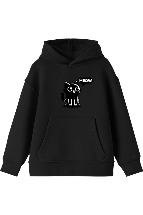 Black Chibi Cat Youth Black Long Sleeve Hoodie-Small