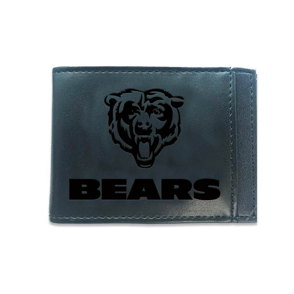 Black Chicago Bears Hybrid Leather Front Pocket Bi-Fold Wallet with Money Clip