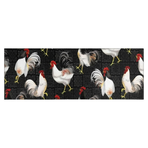 Black Chicken Rooster Pattern Kitchen Rug Mat,Kitchen Runner Rugs Non Skid Washable,Decorative Kitchen Floor Mats for Kitchen,Sink,Laundry,17"X47"