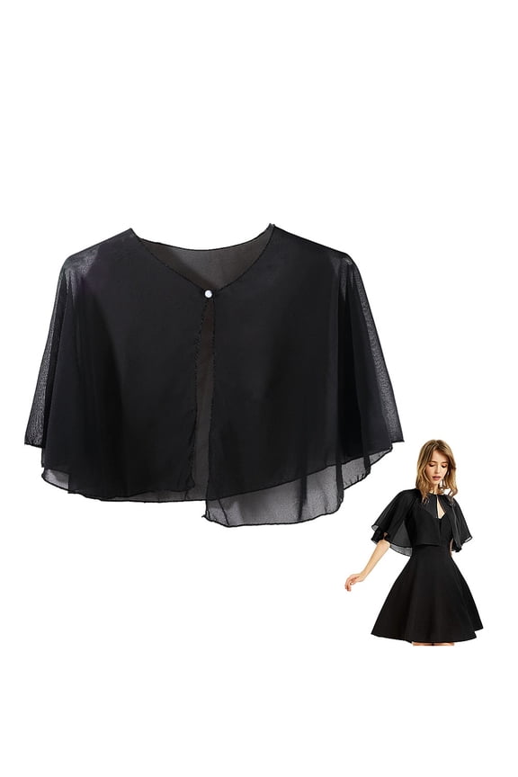 Black Chiffon Capelets Shawl Capes Shrug Sheer Shawls and Wraps Polyester Elegant Soft Silky Cape Bole Mesh Scarf Flapper Cover Up